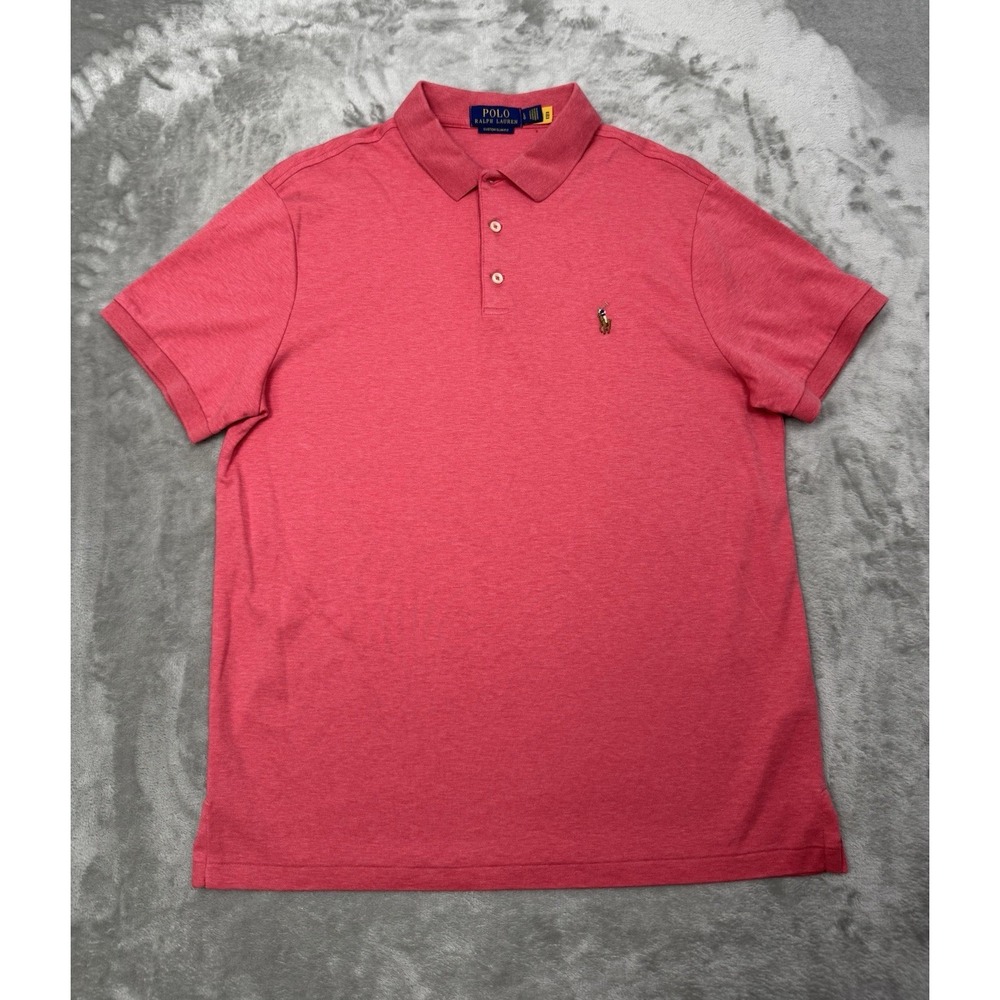 Polo Ralph Lauren Shirt Mens Large Pink Slim Fit Custom Salmon Pony Short Sleeve